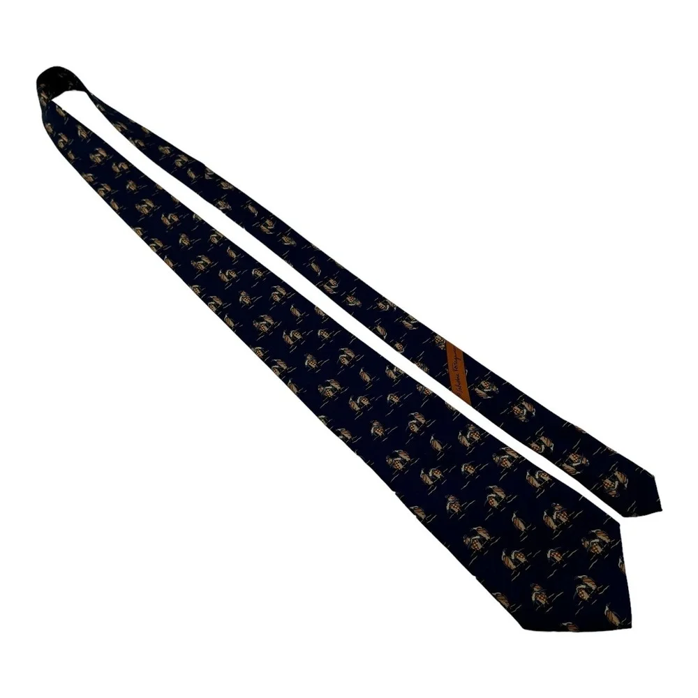 Salvatore Ferragamo Blue‎ w/ Orange Penguin Print Silk Neck Tie Size 3.5